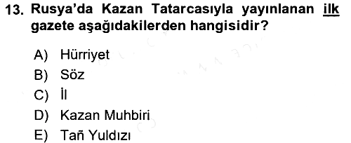 XIX. Yüzyıl Türk Dünyası 2017-2018 Ara Sınav - 13. soru