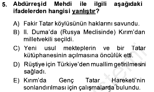 XIX. Yüzyıl Türk Dünyası 2013-2014 Dönem Sonu Sınavı - 5. soru