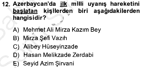 XIX. Yüzyıl Türk Dünyası 2013-2014 Dönem Sonu Sınavı - 12. soru