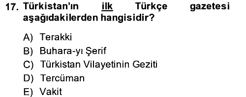 XIX. Yüzyıl Türk Dünyası 2013-2014 Dönem Sonu Sınavı - 17. soru