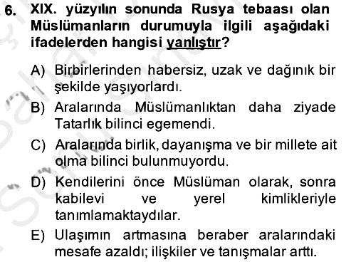 XIX. Yüzyıl Türk Dünyası 2014-2015 Dönem Sonu Sınavı - 6. soru