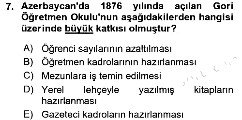 XIX. Yüzyıl Türk Dünyası 2016-2017 Dönem Sonu Sınavı - 7. soru
