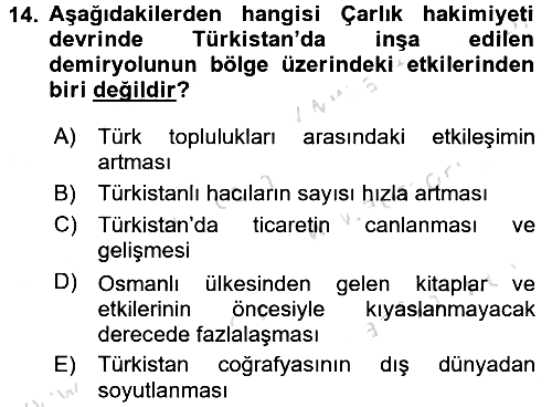 XIX. Yüzyıl Türk Dünyası 2016-2017 Dönem Sonu Sınavı - 14. soru