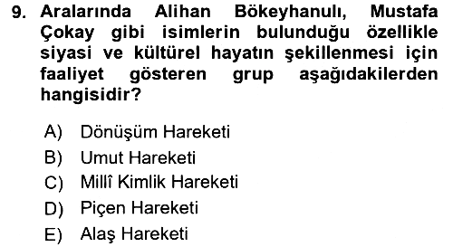 XIX. Yüzyıl Türk Dünyası 2017-2018 Dönem Sonu Sınavı - 9. soru