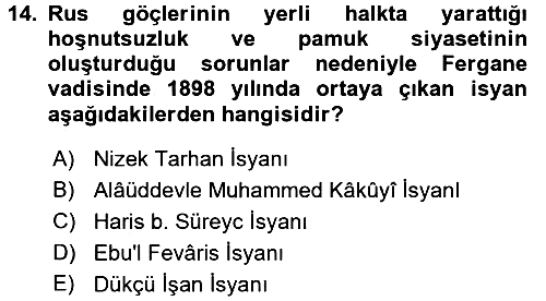 XIX. Yüzyıl Türk Dünyası 2017-2018 Dönem Sonu Sınavı - 14. soru