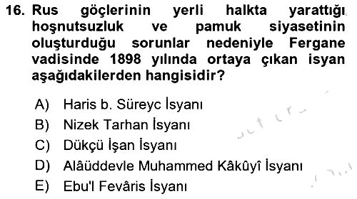 XIX. Yüzyıl Türk Dünyası 2022-2023 Yaz Okulu Sınavı - 16. soru