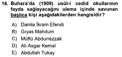 XIX. Yüzyıl Türk Dünyası 2025-2026 Yaz Okulu Sınavı - 16. soru
