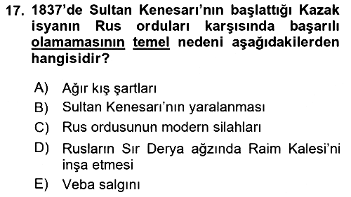 XIX. Yüzyıl Türk Dünyası 2025-2026 Yaz Okulu Sınavı - 17. soru