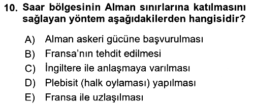Yakınçağ Avrupa Tarihi 2017-2018 3 Ders Sınavı - 10. soru