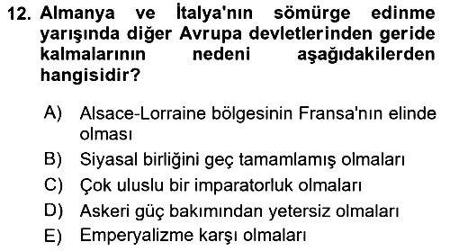 Yakınçağ Avrupa Tarihi 2017-2018 3 Ders Sınavı - 12. soru