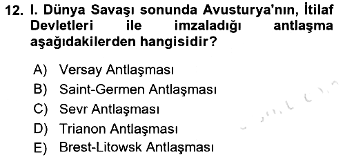 Yakınçağ Avrupa Tarihi 2018-2019 3 Ders Sınavı - 12. soru