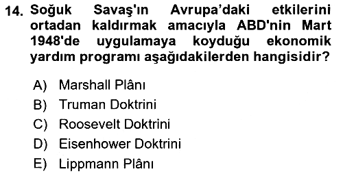 Yakınçağ Avrupa Tarihi 2018-2019 3 Ders Sınavı - 14. soru