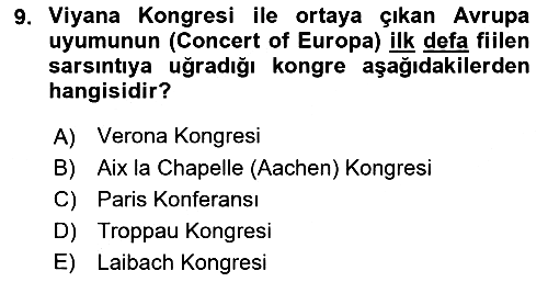 Yakınçağ Avrupa Tarihi 2017-2018 Ara Sınav - 9. soru
