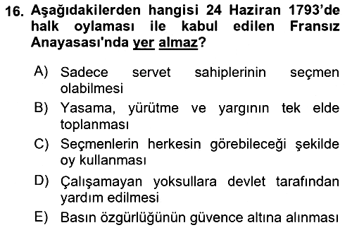 Yakınçağ Avrupa Tarihi 2017-2018 Ara Sınav - 16. soru