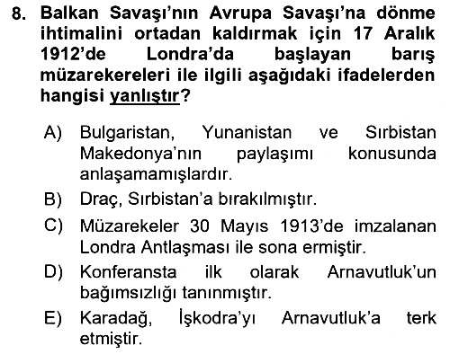 Yakınçağ Avrupa Tarihi 2018-2019 Ara Sınav - 8. soru