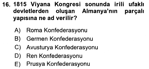 Yakınçağ Avrupa Tarihi 2021-2022 Ara Sınav - 16. soru