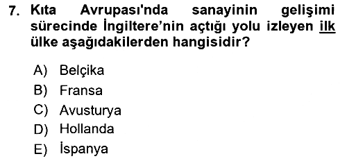 Yakınçağ Avrupa Tarihi 2023-2024 Ara Sınav - 7. soru