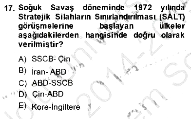 Yakınçağ Avrupa Tarihi 2014-2015 Dönem Sonu Sınavı - 17. soru