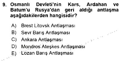 Yakınçağ Avrupa Tarihi 2015-2016 Dönem Sonu Sınavı - 9. soru