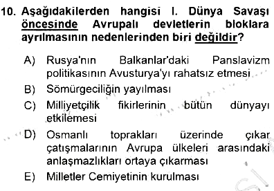 Yakınçağ Avrupa Tarihi 2015-2016 Dönem Sonu Sınavı - 10. soru