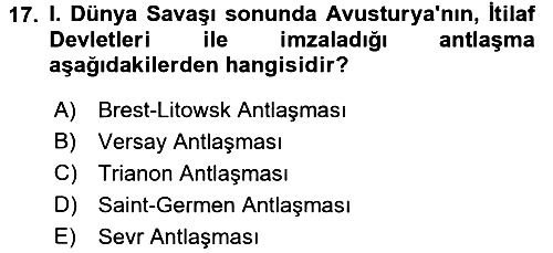 Yakınçağ Avrupa Tarihi 2017-2018 Dönem Sonu Sınavı - 17. soru