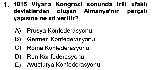 Yakınçağ Avrupa Tarihi 2018-2019 Dönem Sonu Sınavı - 1. soru