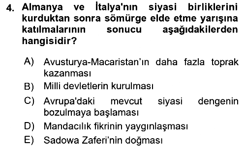 Yakınçağ Avrupa Tarihi 2018-2019 Dönem Sonu Sınavı - 4. soru