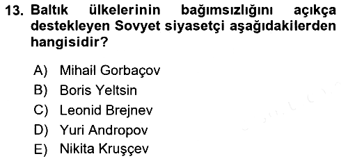 Yakınçağ Avrupa Tarihi 2018-2019 Dönem Sonu Sınavı - 13. soru
