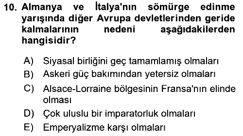 Yakınçağ Avrupa Tarihi 2019-2020 Dönem Sonu Sınavı - 10. soru