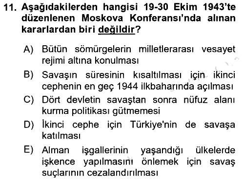 Yakınçağ Avrupa Tarihi 2019-2020 Dönem Sonu Sınavı - 11. soru