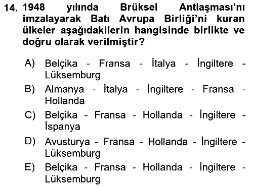Yakınçağ Avrupa Tarihi 2019-2020 Dönem Sonu Sınavı - 14. soru