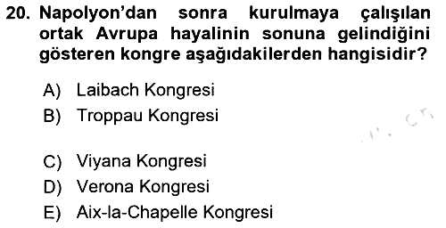Yakınçağ Avrupa Tarihi 2024-2025 Dönem Sonu Sınavı - 20. soru