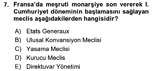 Yakınçağ Avrupa Tarihi 2018-2019 Yaz Okulu Sınavı - 7. soru
