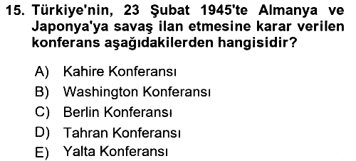 Yakınçağ Avrupa Tarihi 2018-2019 Yaz Okulu Sınavı - 15. soru