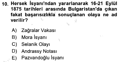 Yakınçağ Avrupa Tarihi 2021-2022 Yaz Okulu Sınavı - 10. soru