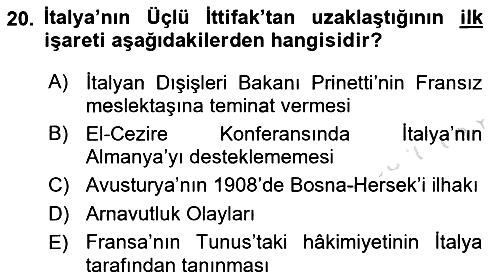 Yakınçağ Avrupa Tarihi 2021-2022 Yaz Okulu Sınavı - 20. soru