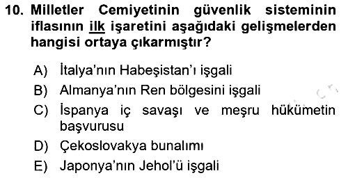 Yakınçağ Avrupa Tarihi 2023-2024 Yaz Okulu Sınavı - 10. soru