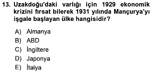 Yakınçağ Avrupa Tarihi 2023-2024 Yaz Okulu Sınavı - 13. soru