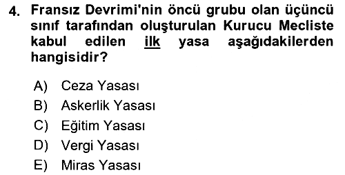 Yakınçağ Avrupa Tarihi 2024-2025 Yaz Okulu Sınavı - 4. soru