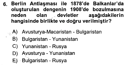 Yakınçağ Avrupa Tarihi 2024-2025 Yaz Okulu Sınavı - 6. soru