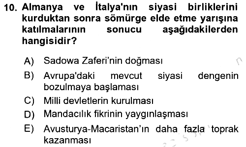 Yakınçağ Avrupa Tarihi 2024-2025 Yaz Okulu Sınavı - 10. soru