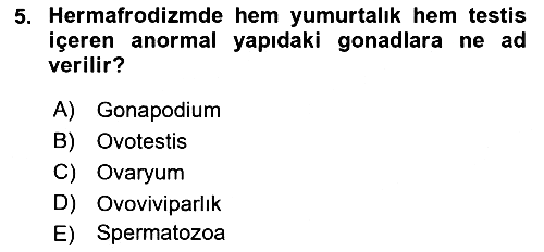 Balık Yetiştiriciliği 2018-2019 3 Ders Sınavı - 5. soru