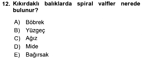 Balık Yetiştiriciliği 2016-2017 Ara Sınav - 12. soru