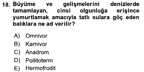 Balık Yetiştiriciliği 2018-2019 Ara Sınav - 18. soru