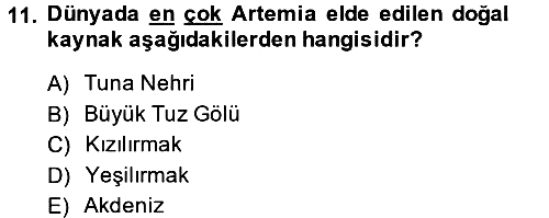 Balık Yetiştiriciliği 2014-2015 Dönem Sonu Sınavı - 11. soru