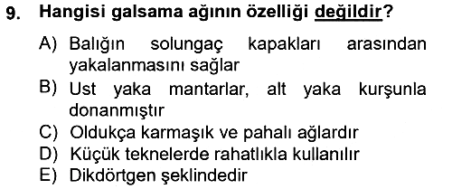 Balık Yetiştiriciliği 2014-2015 Tek Ders Sınavı - 9. soru