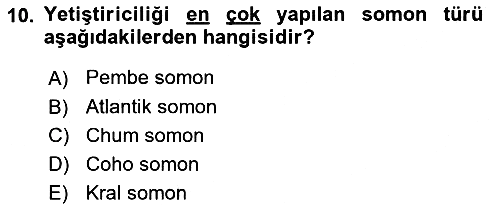 Balık Yetiştiriciliği 2021-2022 Yaz Okulu Sınavı - 10. soru