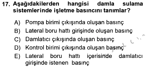 Bitki Su İlişkileri 2016-2017 3 Ders Sınavı - 17. soru