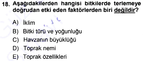 Bitki Su İlişkileri 2014-2015 Ara Sınav - 18. soru