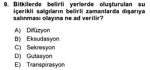 Bitki Su İlişkileri 2024-2025 Ara Sınav - 9. soru